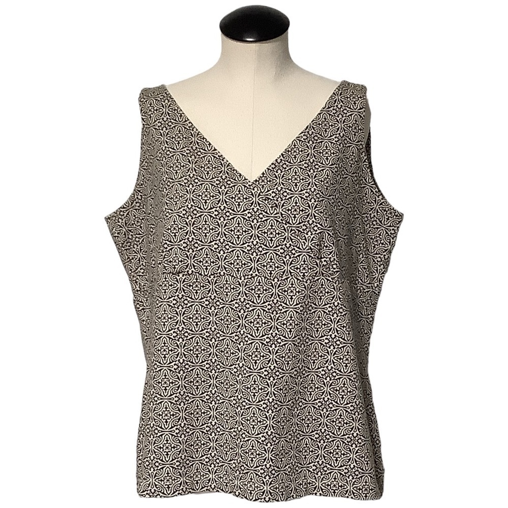 EDDIE BAUER Faux Wrap Geometric Print V-Neck Cotton Blend Tank XXL